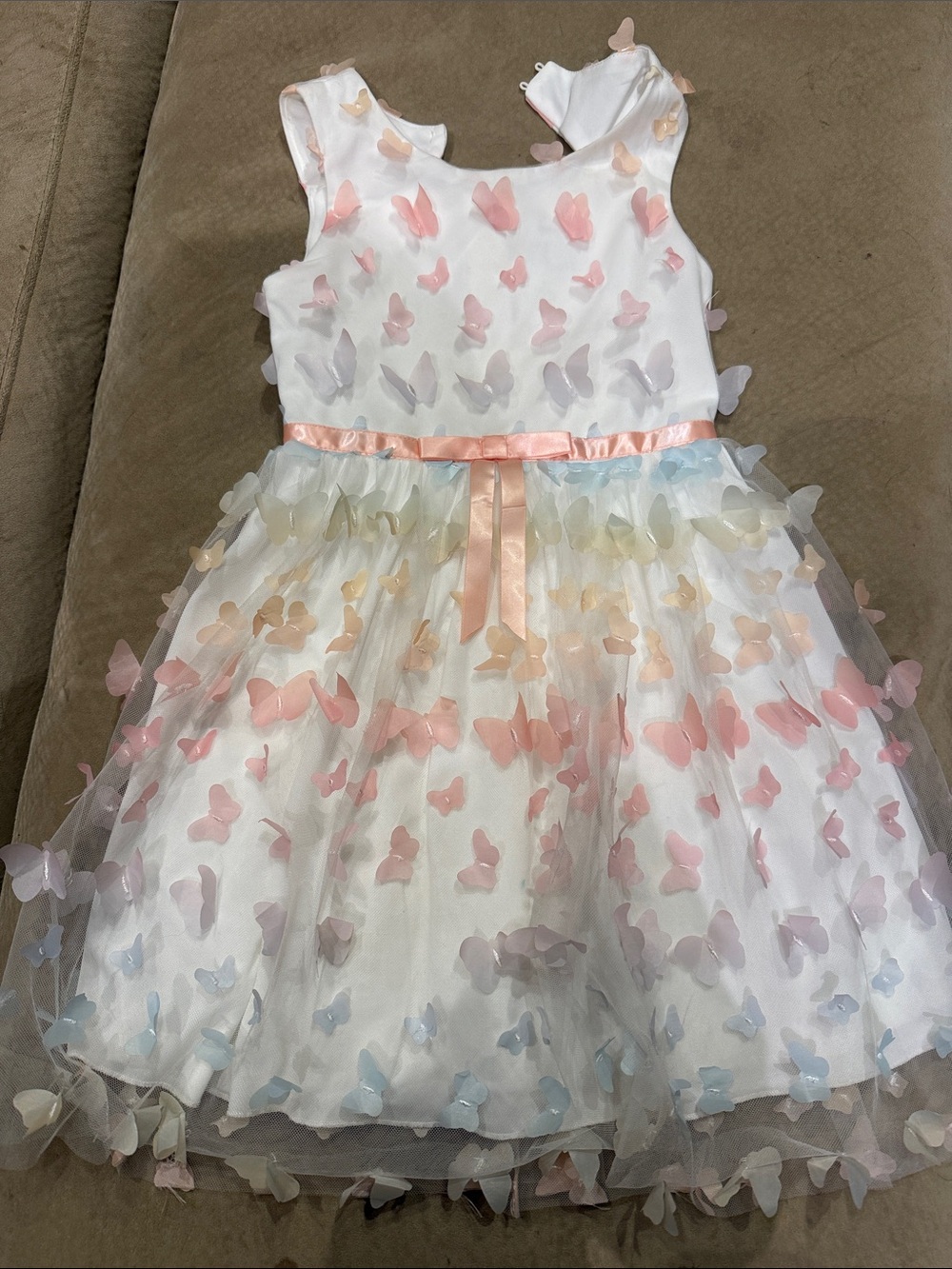 Girls White Butterfly Appliqué Party Dress